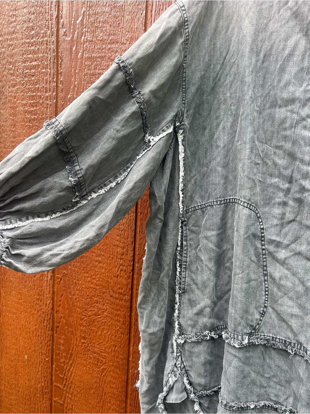 Three Bird Nest Ophelia Oversized Denim Dress L Raw Edge Mineral Wash Shacket - Picture 6 of 7